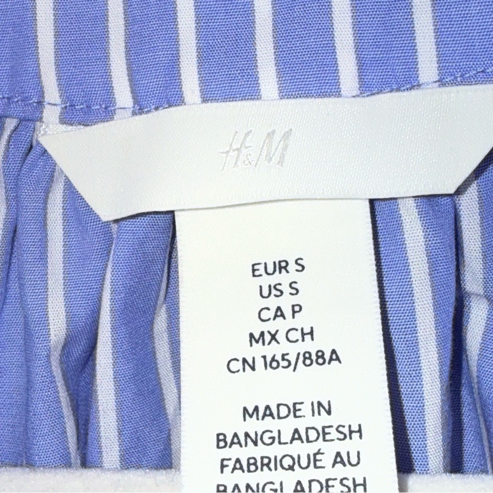 H&M Balloon Sleeve Poplin Blouse Light Blue White Striped Women’s Size Small EUC - Picture 4 of 4